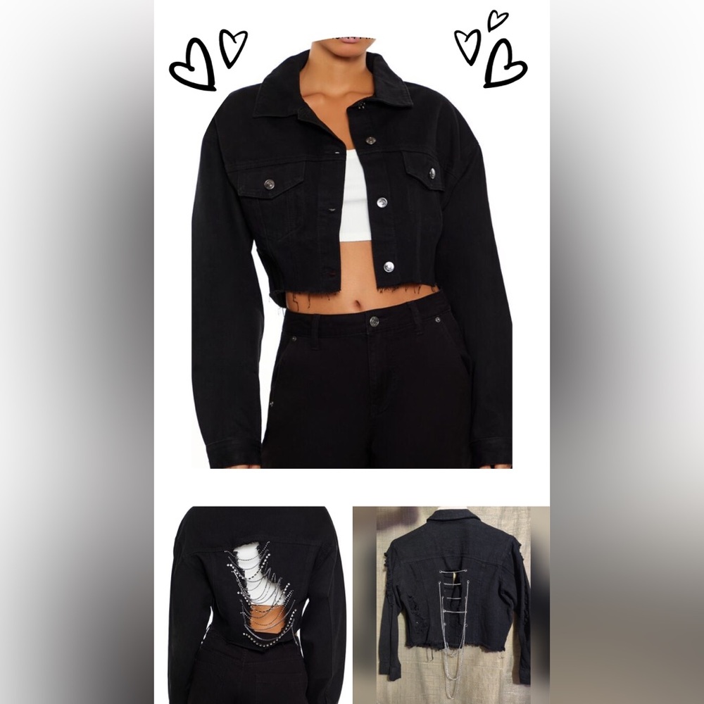 Thrill Black Denim Jacket With Chains - image 1